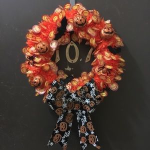 Orange pumpkin tinsel wreath
